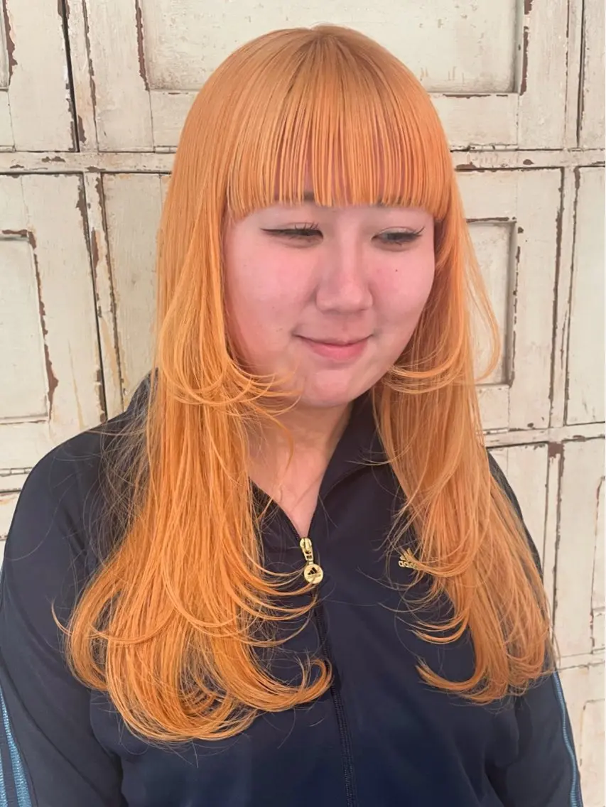 ロング カラー ロングレイヤー ブリーチ ケアブリーチ ダブルカラー オレンジ カット ヘアカラー RorriM natsuのヘアスタイル