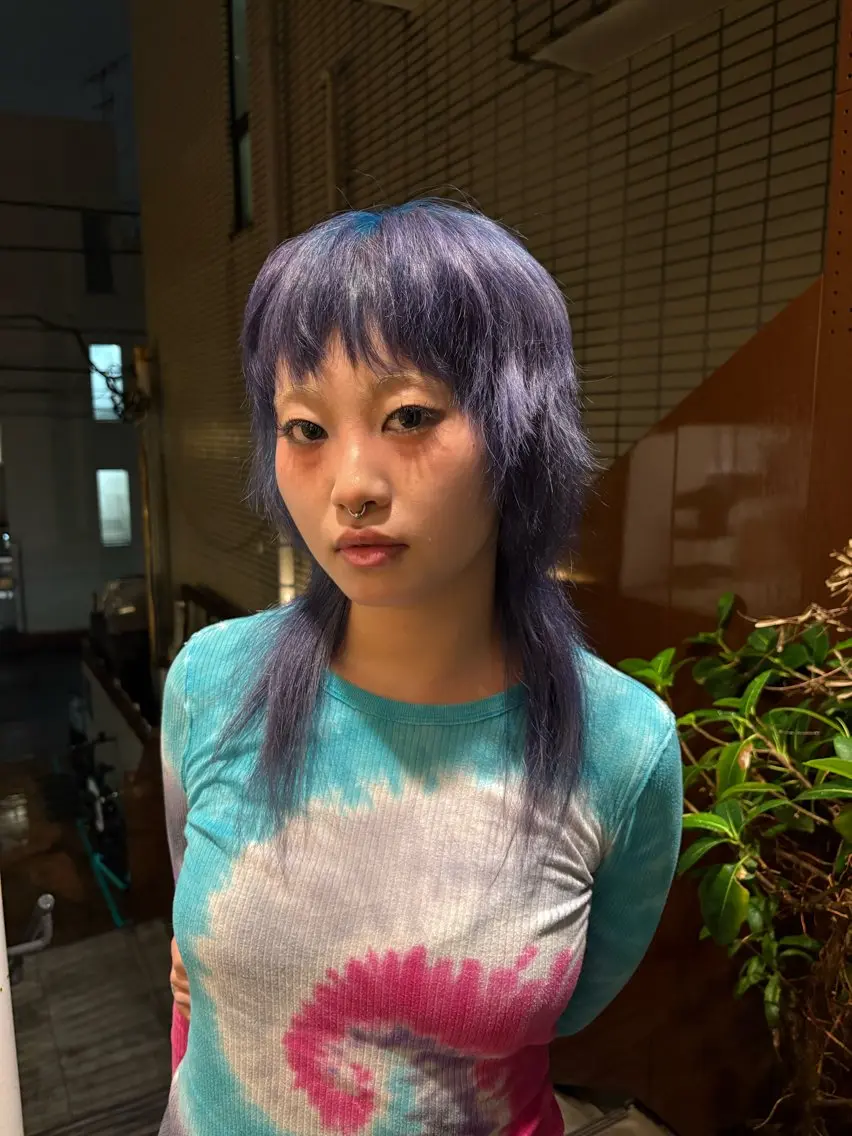 ミディアム カラー ブルーカラー ラベンダーカラー anji /パーマ・ハイトーンのヘアスタイル