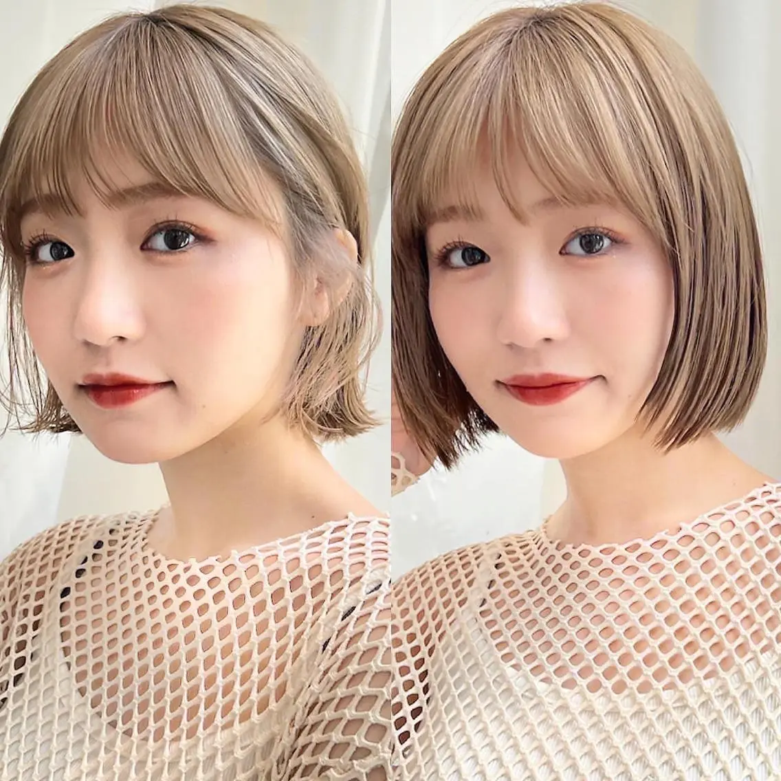 ミディアム カラー グレージュ ボブ カット ヘアカラー トリートメント レイヤー専門家 ダブルカラー修のヘアスタイル