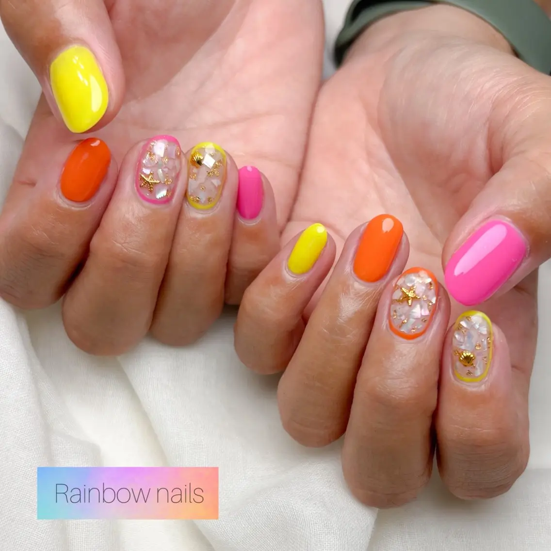 ネイル ハンドネイル Rainbow nailsくろちゃんのネイルデザイン