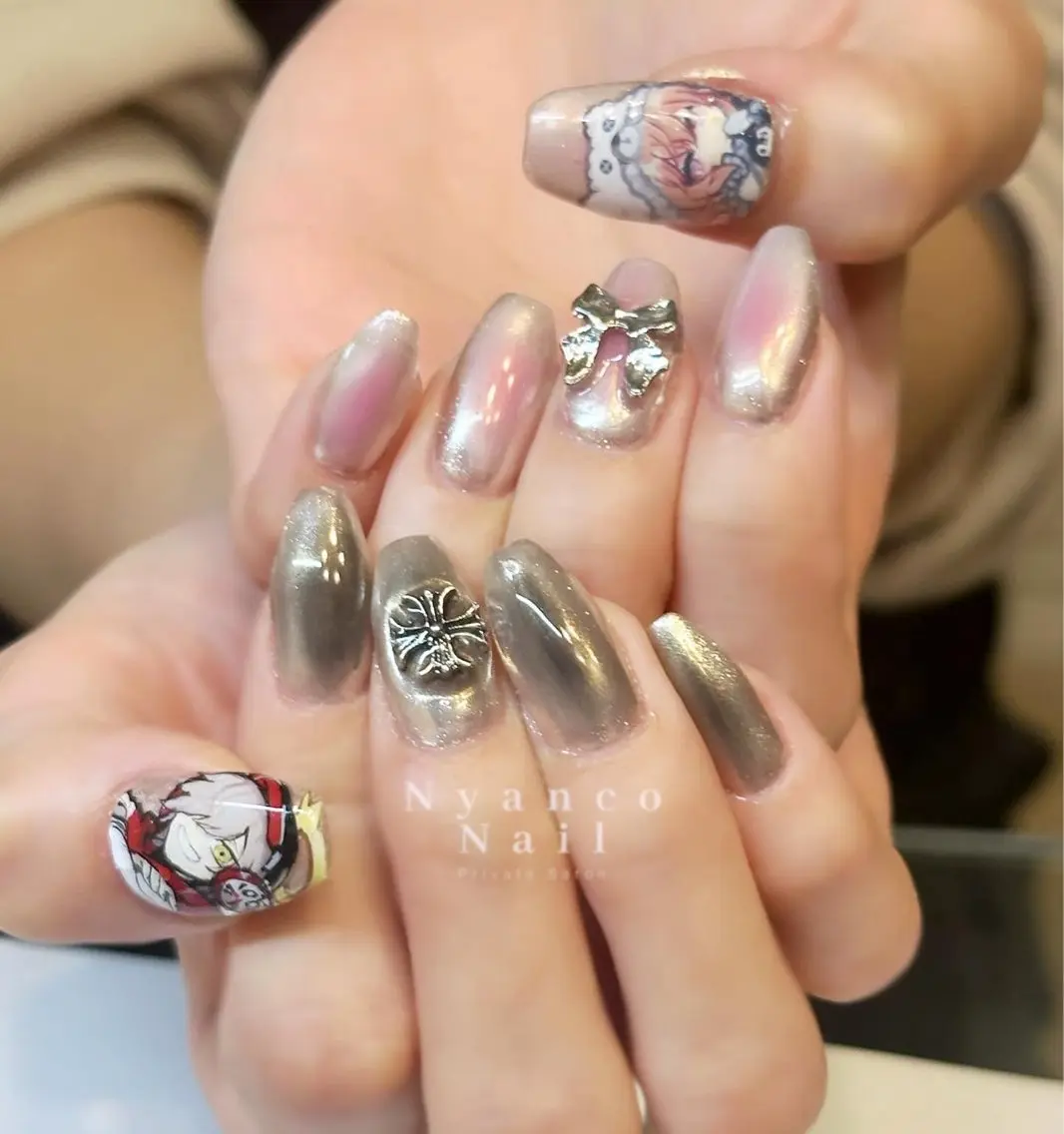 ネイル チークネイル ジェルネイル ミラーネイル 春ネイル Nyanco Nailのネイルデザイン
