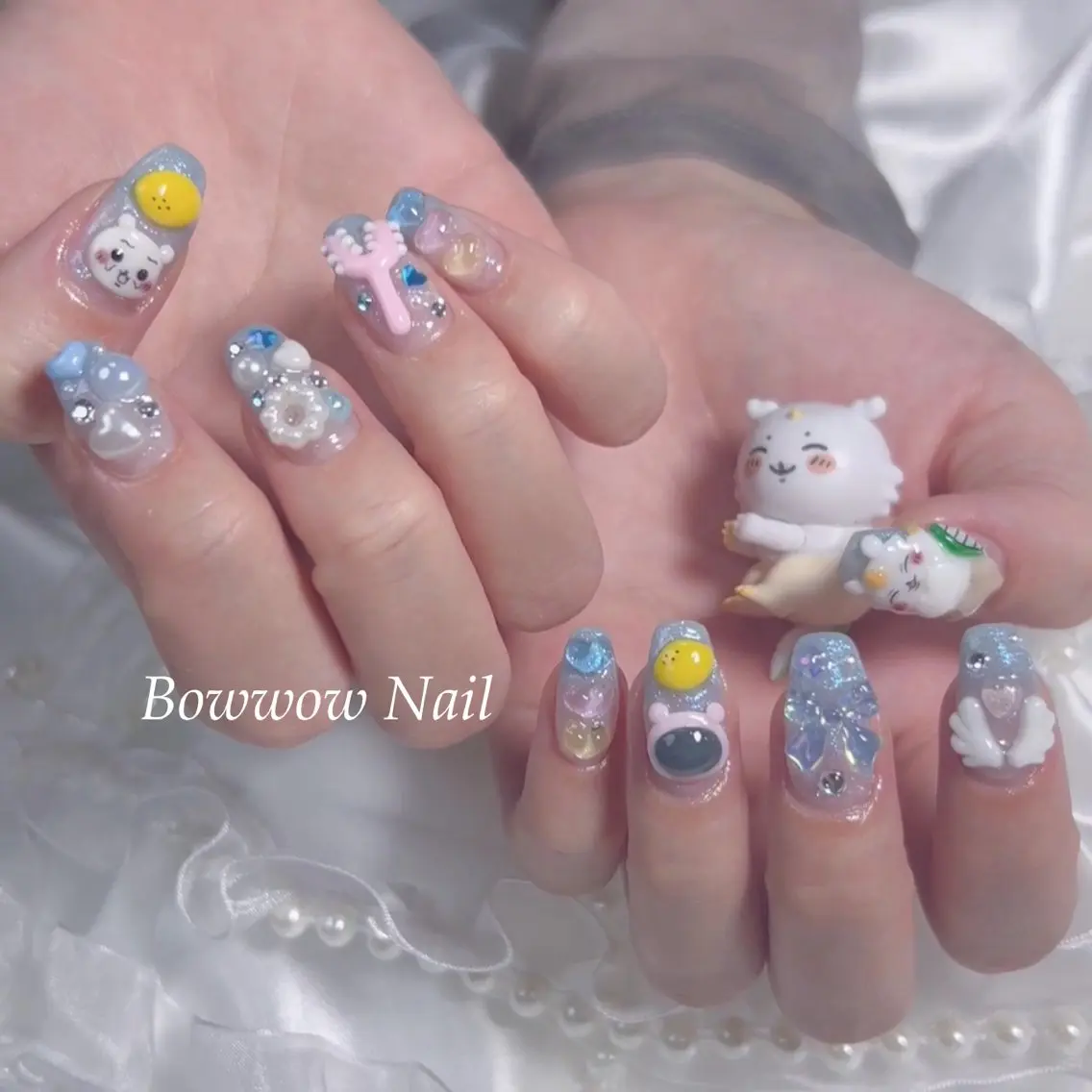 ネイル チークネイル 韓国ネイル シンプルネイル 春ネイル ストーンネイル Bow wow Nail さや🧸のネイルデザイン