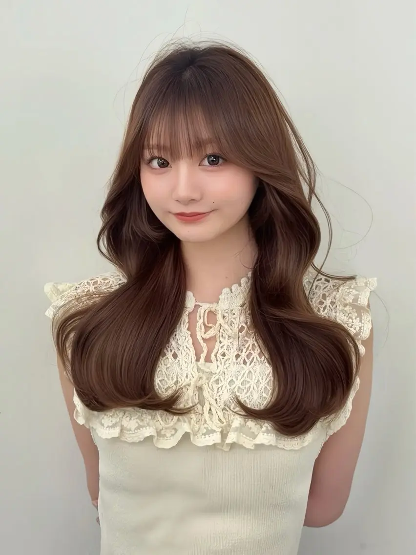 ロング カラー 小顔カット カット ヘアカラー トリートメント 韓国ヘア/レイヤー/ 顔まわり足立遥奈のヘアスタイル