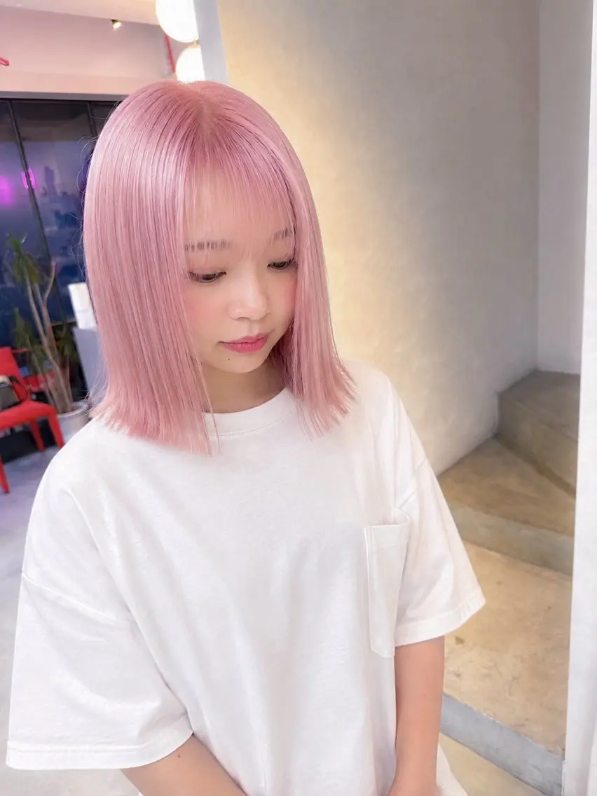 ミディアム カラー ブリーチ ピンクカラー ボブ トリートメント カット ヘアカラー BOXmico. 南堀江　宇都宮のヘアスタイル