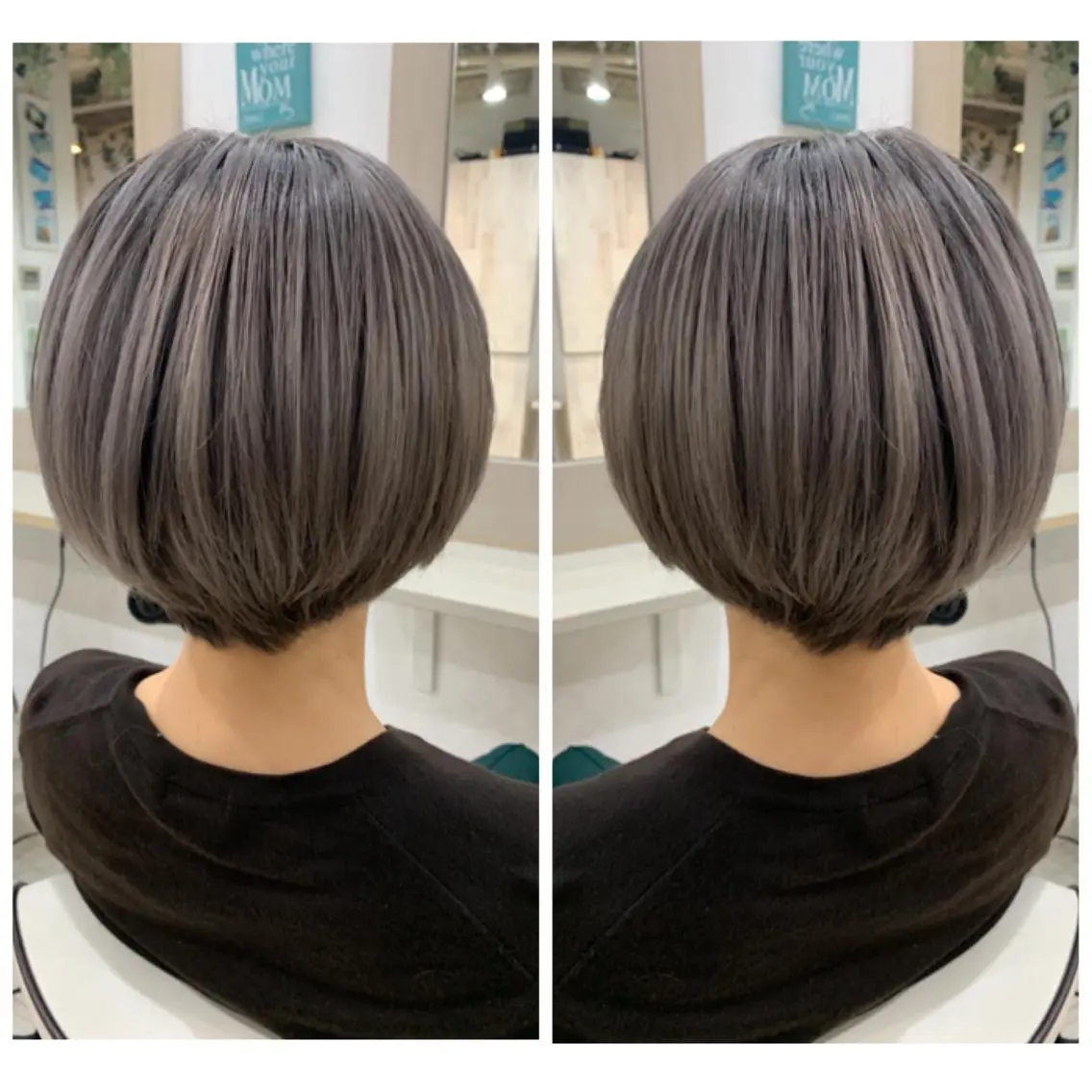 ショート カラー ショートレイヤー ネイビーカラー ボブ くせ毛 かきあげバング ヘアカラー トリートメント 京都大人女性ショート 徒歩1分/秋山のヘアスタイル