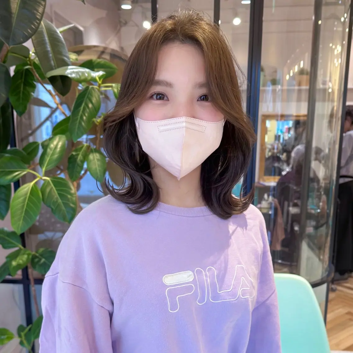 ミディアム カット ヘアカラー トリートメント レイヤー🇰🇷小顔 見せ顔周り💕トモミのヘアスタイル