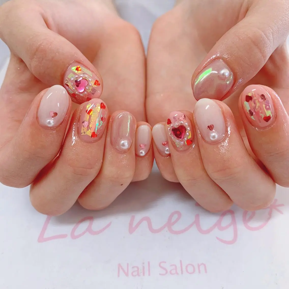 ネイル ハート La neige* yuki 🐩🌙のネイルデザイン