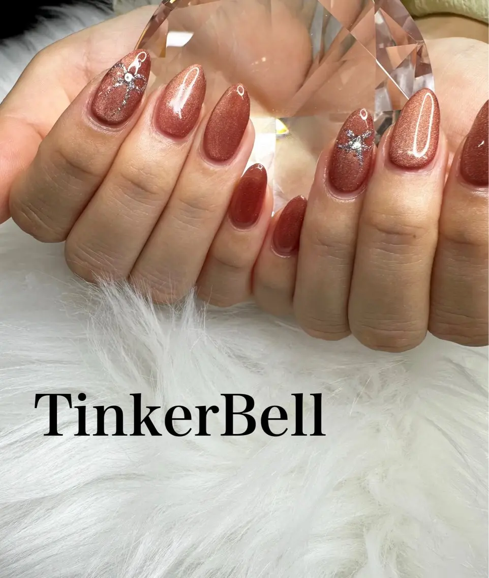 ネイル マグネットネイル リボン ハンドネイル Tinker Bellのネイルデザイン