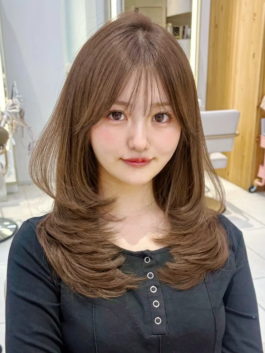 ミディアム カラー カット ヘアカラー トリートメント かなこ/ミディアム レイヤー/ワンカールのヘアスタイル