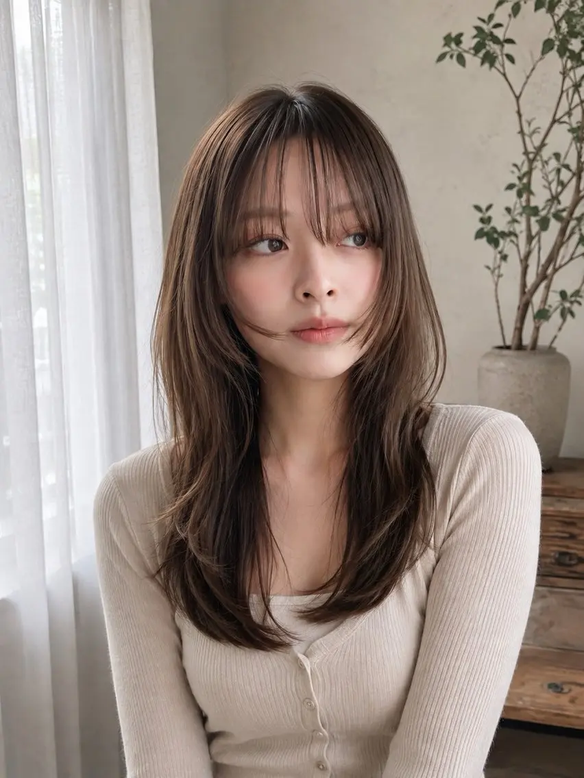 ロング 顔まわりレイヤー レイヤーカット ロング カット ヘアカラー SHOEI／艶カラー /レイヤーカットのヘアスタイル