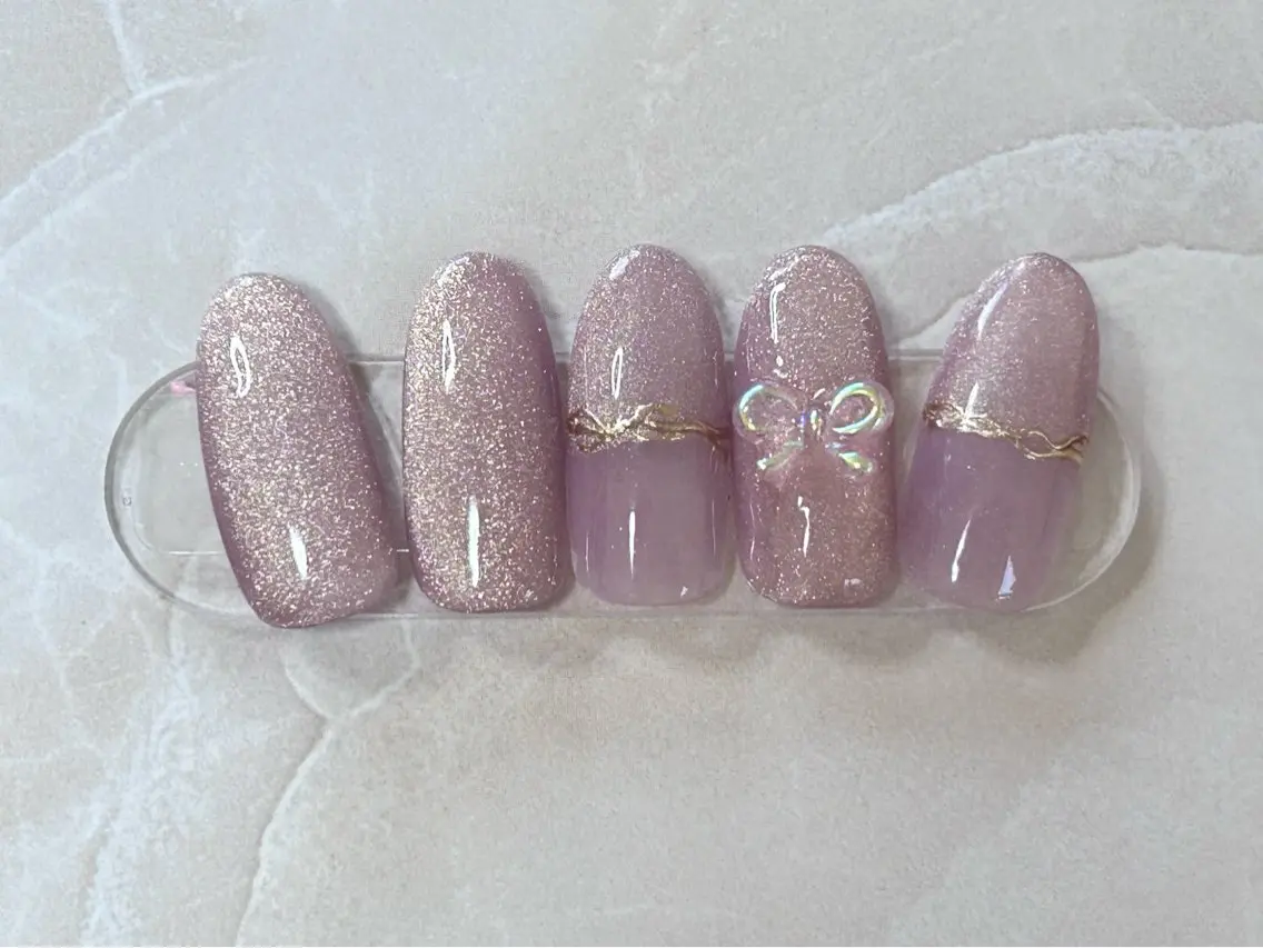 ネイル 桜ネイル フレンチネイル ジェルネイル マグネットネイル リボン nico nailのネイルデザイン