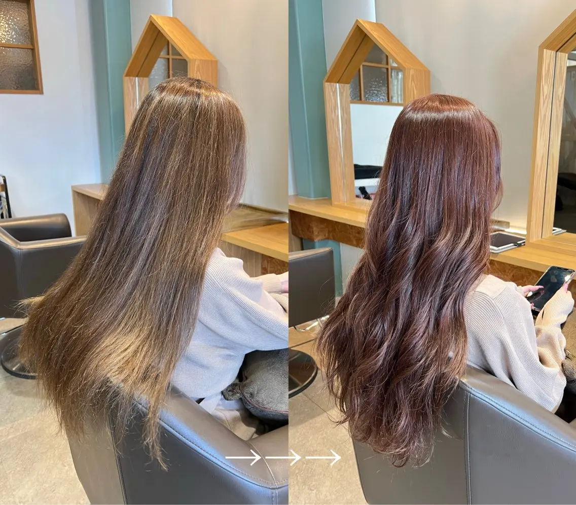 ロング カラー ブラウンカラー ピンクカラー ピンクブラウン ロング 北花田美容師🍃村尾 光太/むらのヘアスタイル