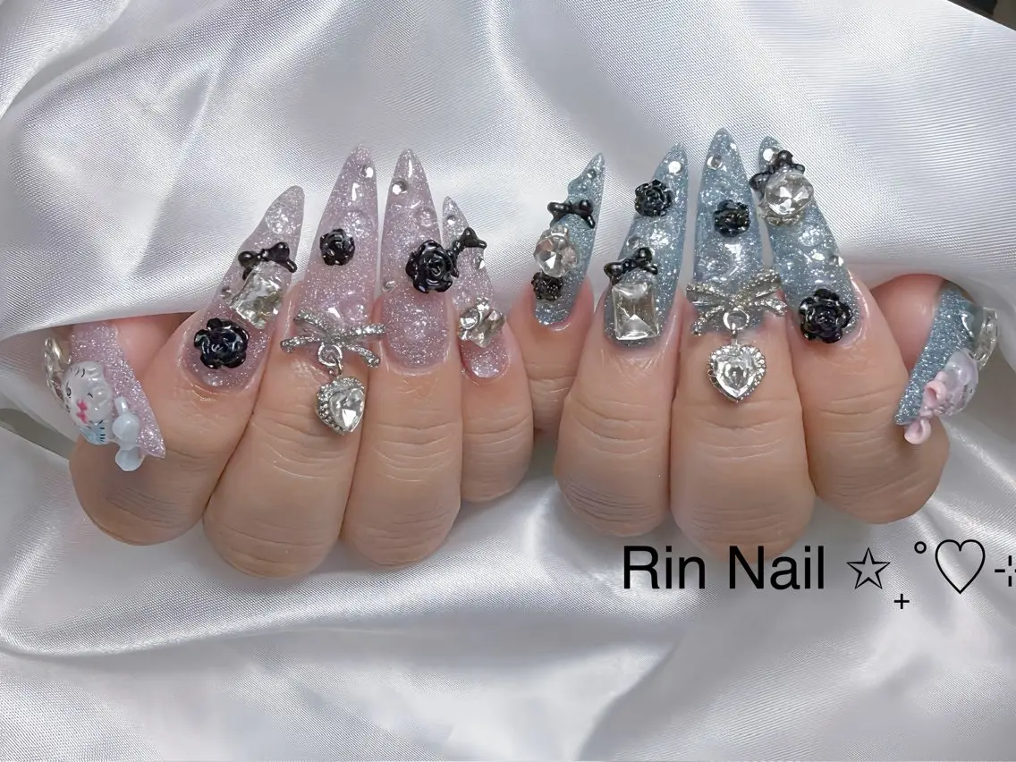ネイル 成人式 ロングネイル ネイルチップ ハンドネイル Rin Nail 新大久保店のネイルデザイン