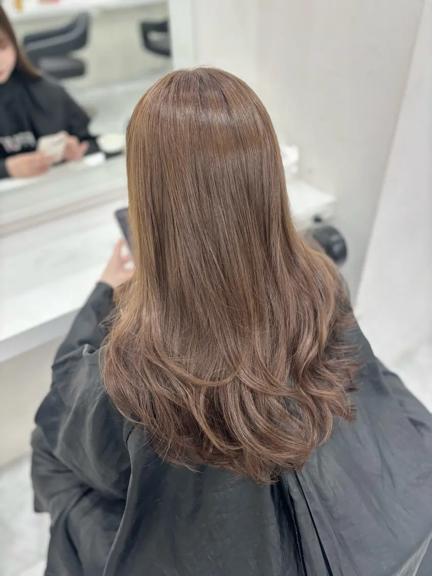 ロング カラー ヘアカラー トリートメント ヘアセット 💛ミルクティー 色落ち可愛い💛のヘアスタイル