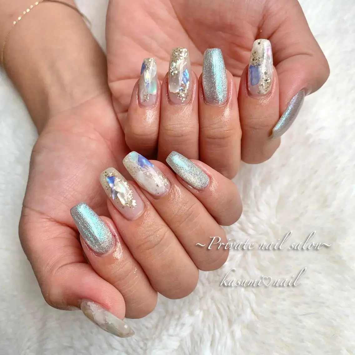 ネイル アートネイル ラメ(グリッター) マグネットネイル ミラーネイル 持ち込み KASUMI♡ Nailのネイルデザイン