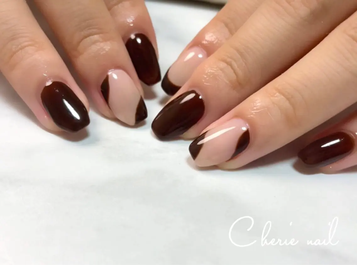 ネイル ブラウン ハンドネイル Cherienail yunaのネイルデザイン