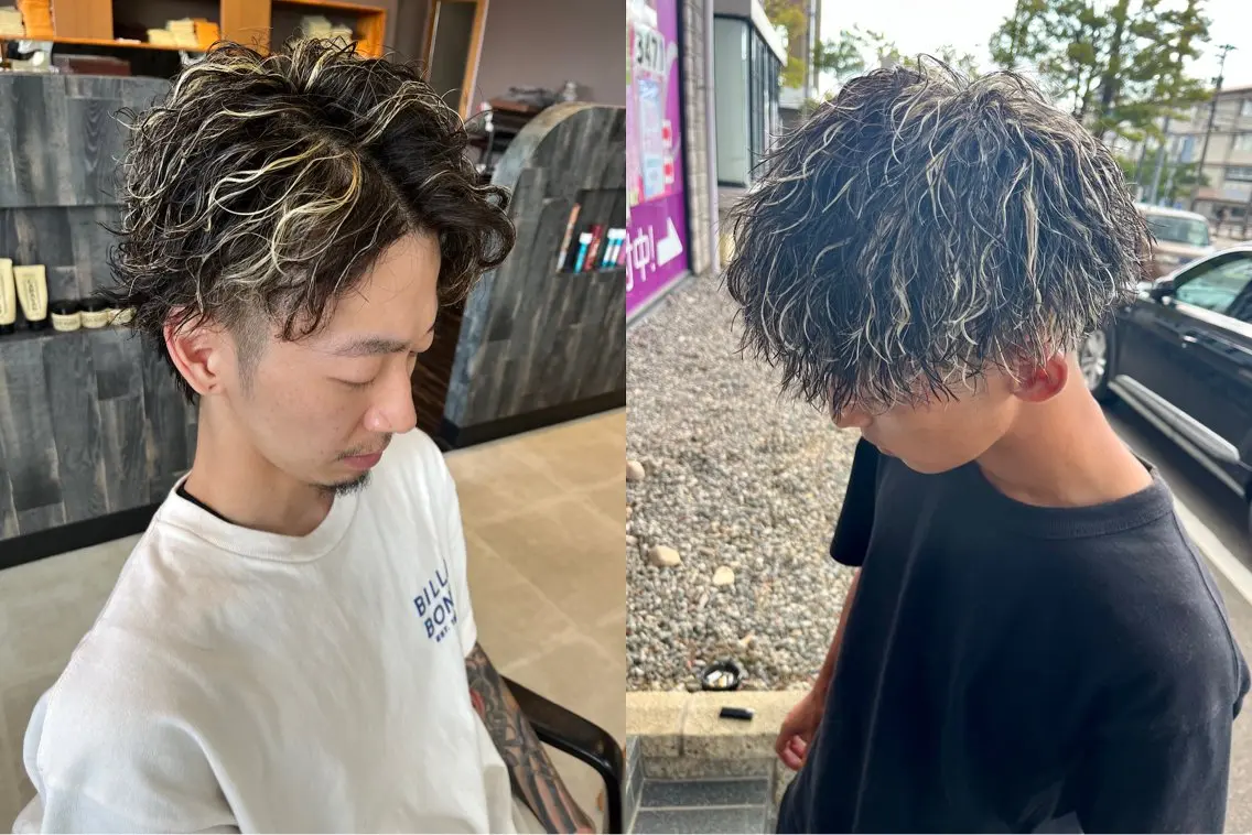 ショート カラー パーマ メンズ メンズメッシュ メンズパーマ メッシュ カット ヘアカラー パーマ メンズ特化✨パーマス タイル大得意安田海斗のヘアスタイル