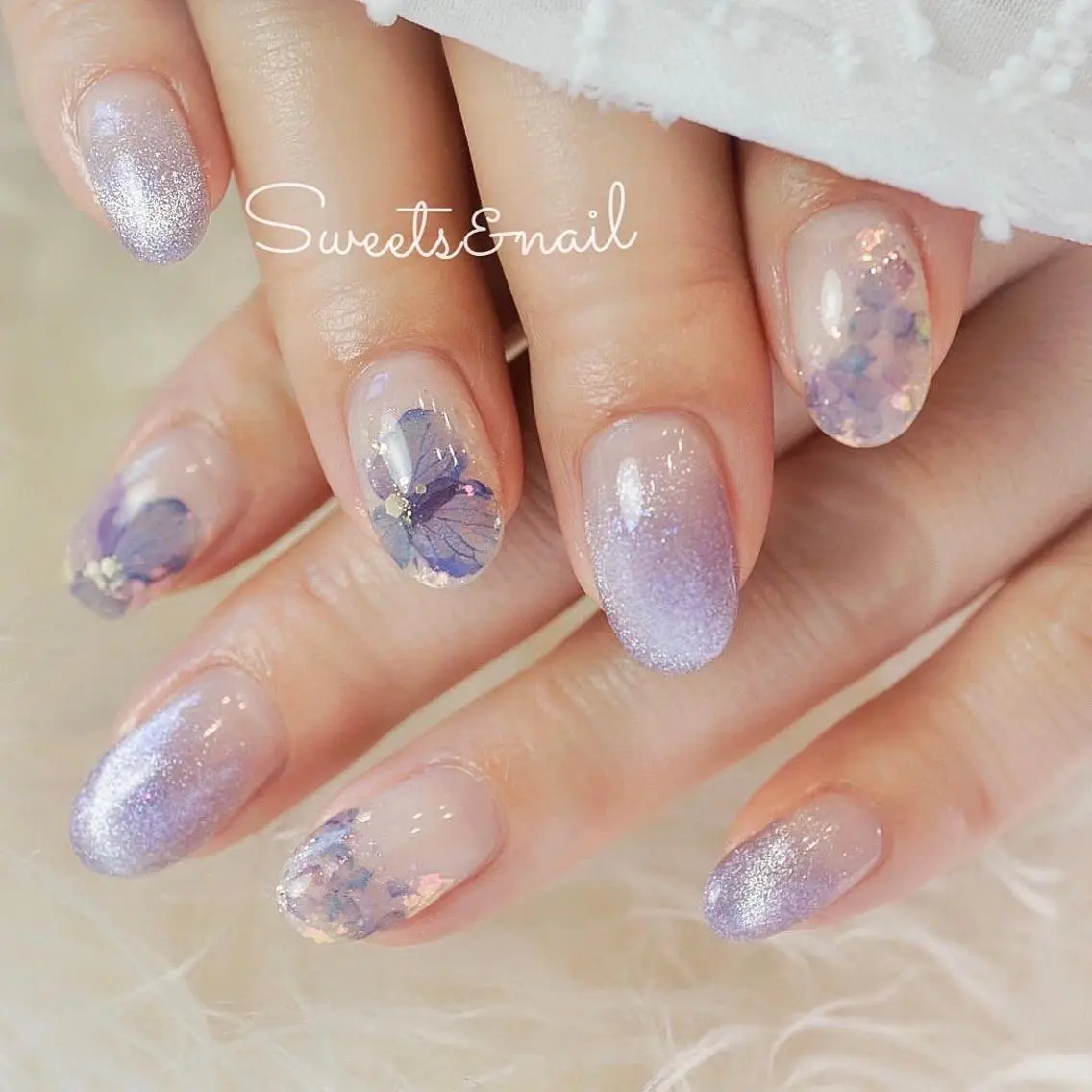 ネイル ブルー グラデーション キラキラネイル マグネットネイル パープル Sweets& nail みなこのネイルデザイン