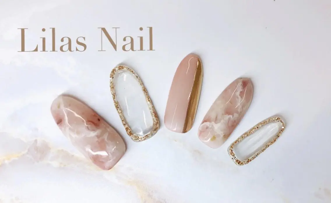 ネイル ジェルネイル ハードジェル ラメ(グリッター) ロングネイル 大理石ネイル(マーブル) Lilas Nailのネイルデザイン