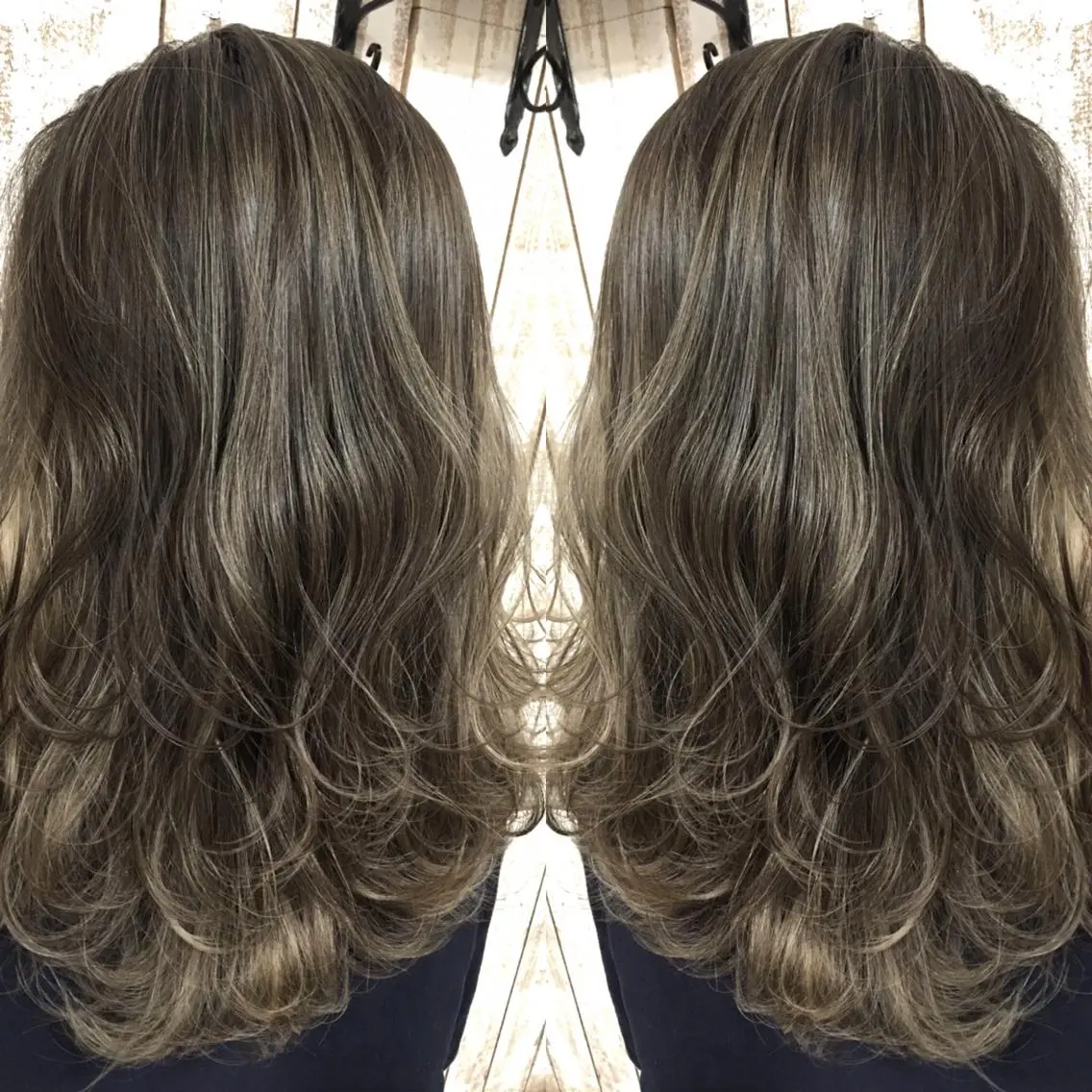 セミロング カラー バレイヤージュ レイヤーカット ヘアカラー トリートメント 井上 一平のヘアスタイル