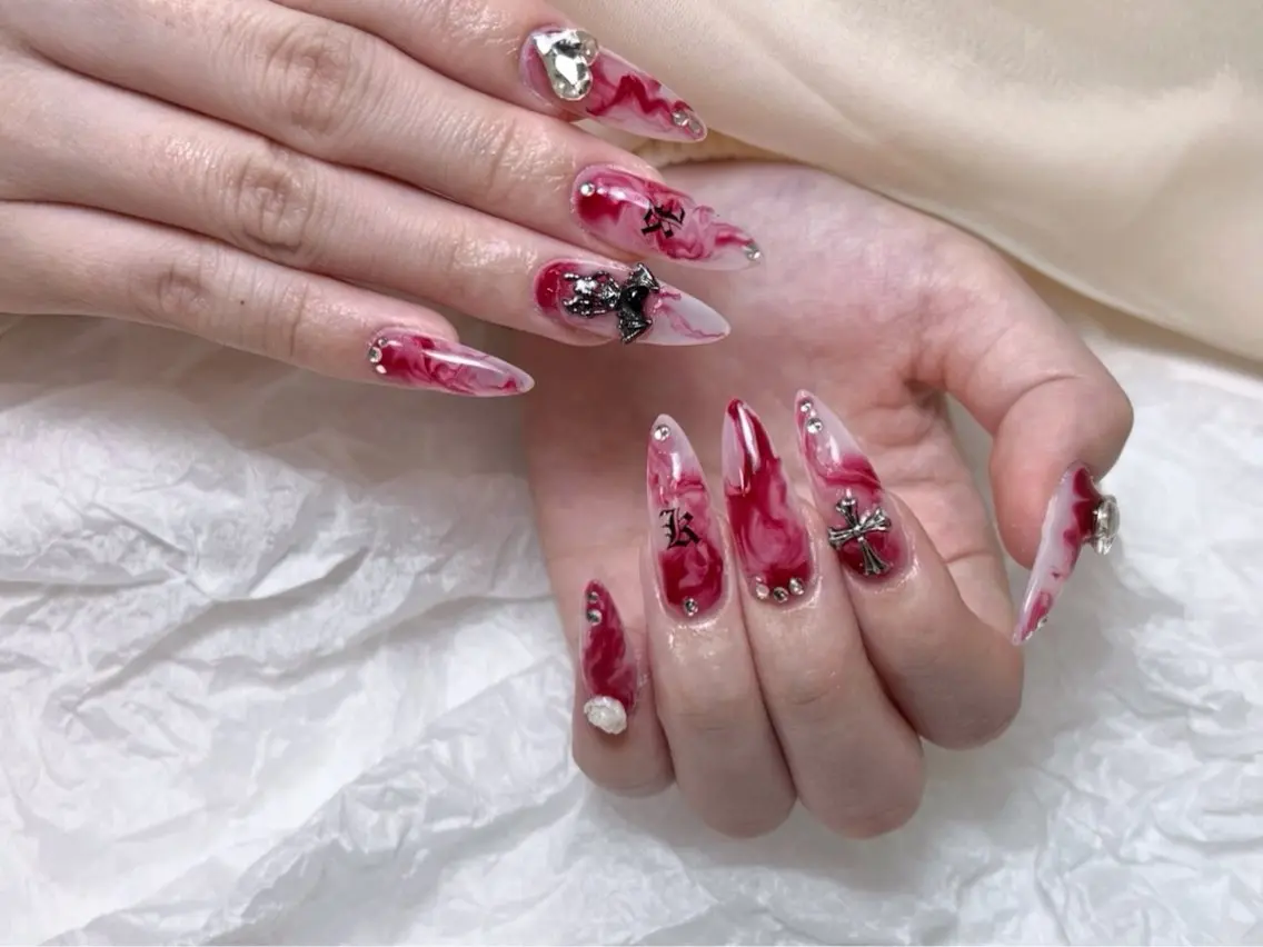 ネイル オーロラネイル ボルドー ブラウン 氷ネイル・うるうるネイル キラキラネイル ハンドネイル Sora  Nail 長さ出し専門店のネイルデザイン