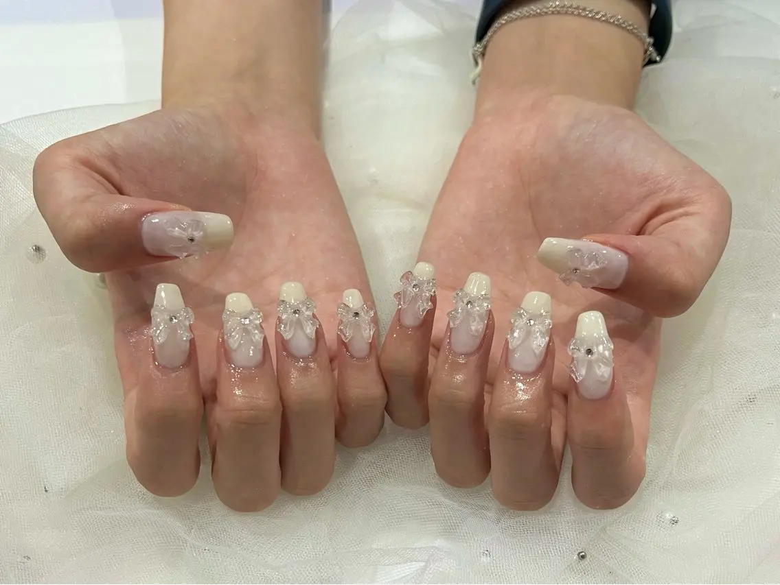 ネイル リボン ハンドネイル Nail salon Cielel⟡Ayaのネイルデザイン
