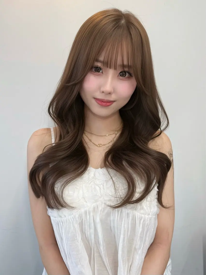 ロング カラー ベージュカラー ブラウンカラー ブラウンベージュ 顔周りカット レイヤーカット ヘアカラー 結べるレイヤー/ 透明感カラー/和奏のヘアスタイル