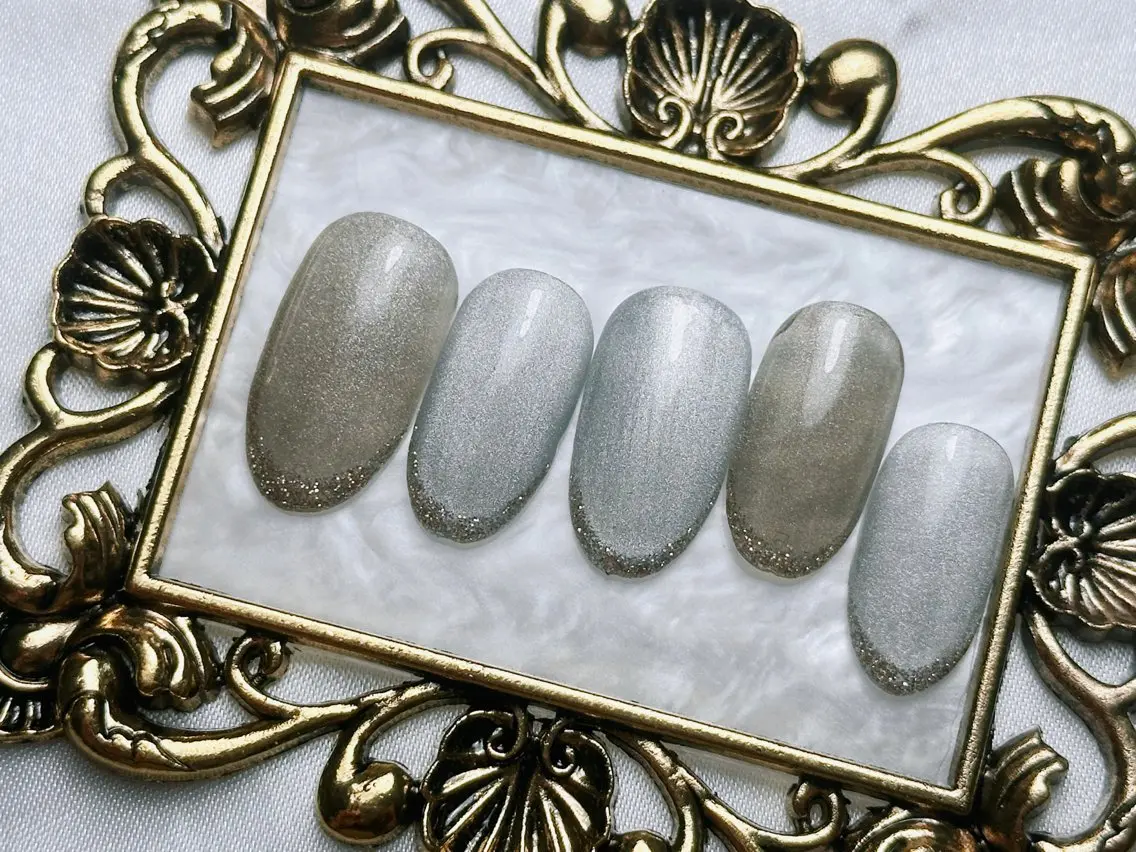 ネイル ブルー フレンチネイル マグネットネイル ニュアンスネイル オフィスネイル Mnail _KKのネイルデザイン