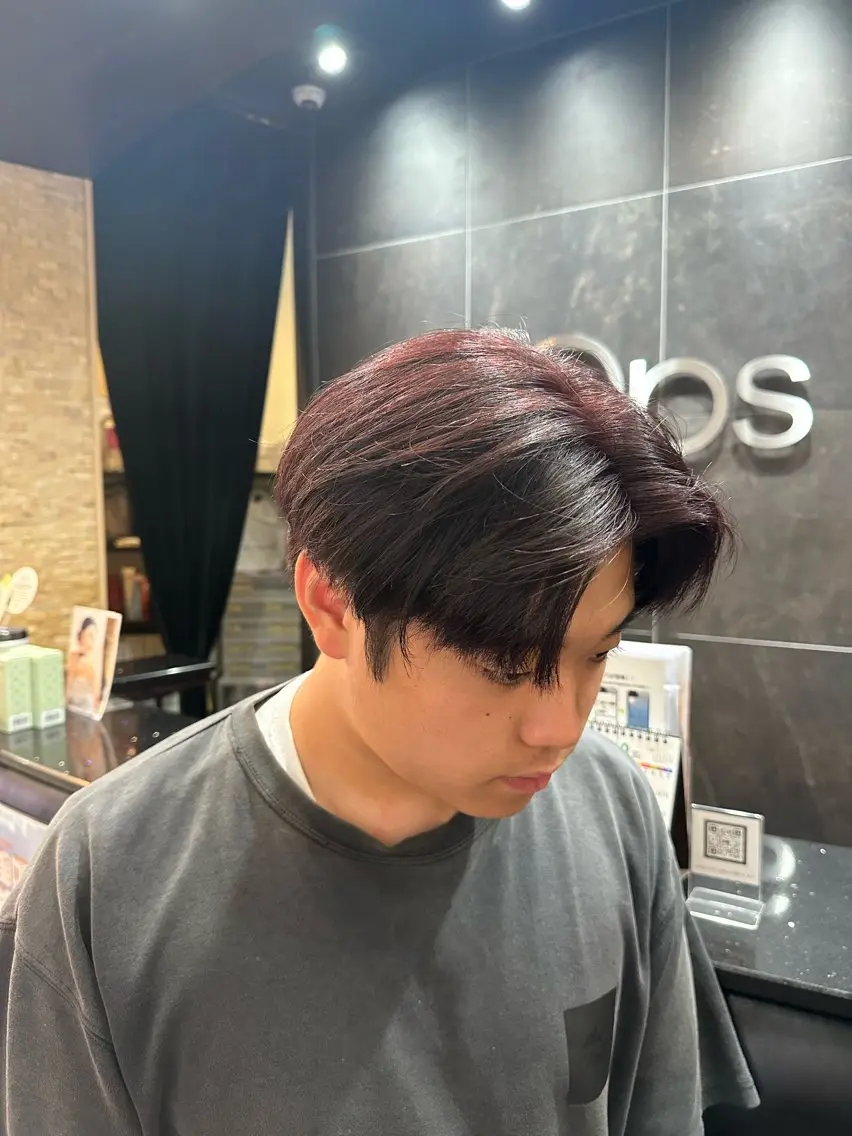カラー メンズ 黒髪 レッドカラー ヘアカラー 菊池 仁翔のヘアスタイル