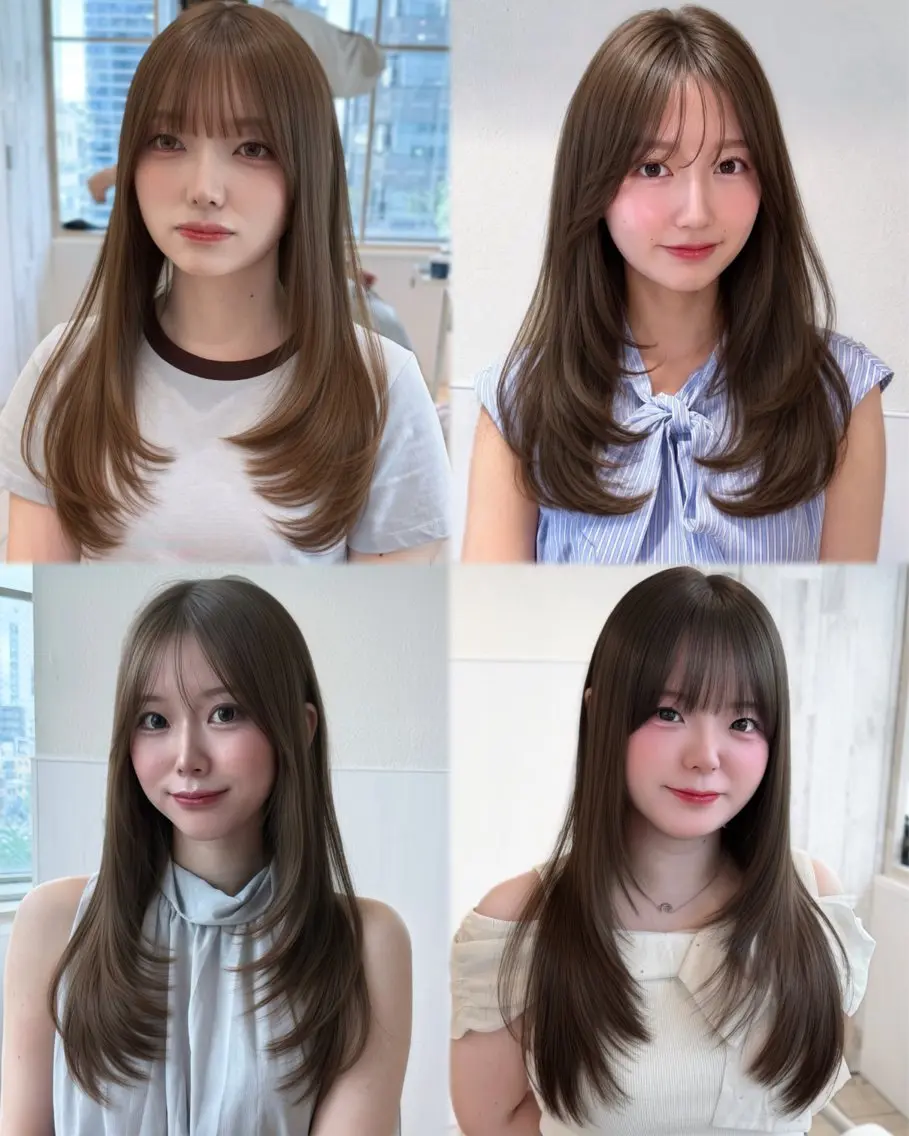ロング カット ヘアカラー トリートメント 表参道小顔カット前髪 割れ改善クロスパーマのヘアスタイル