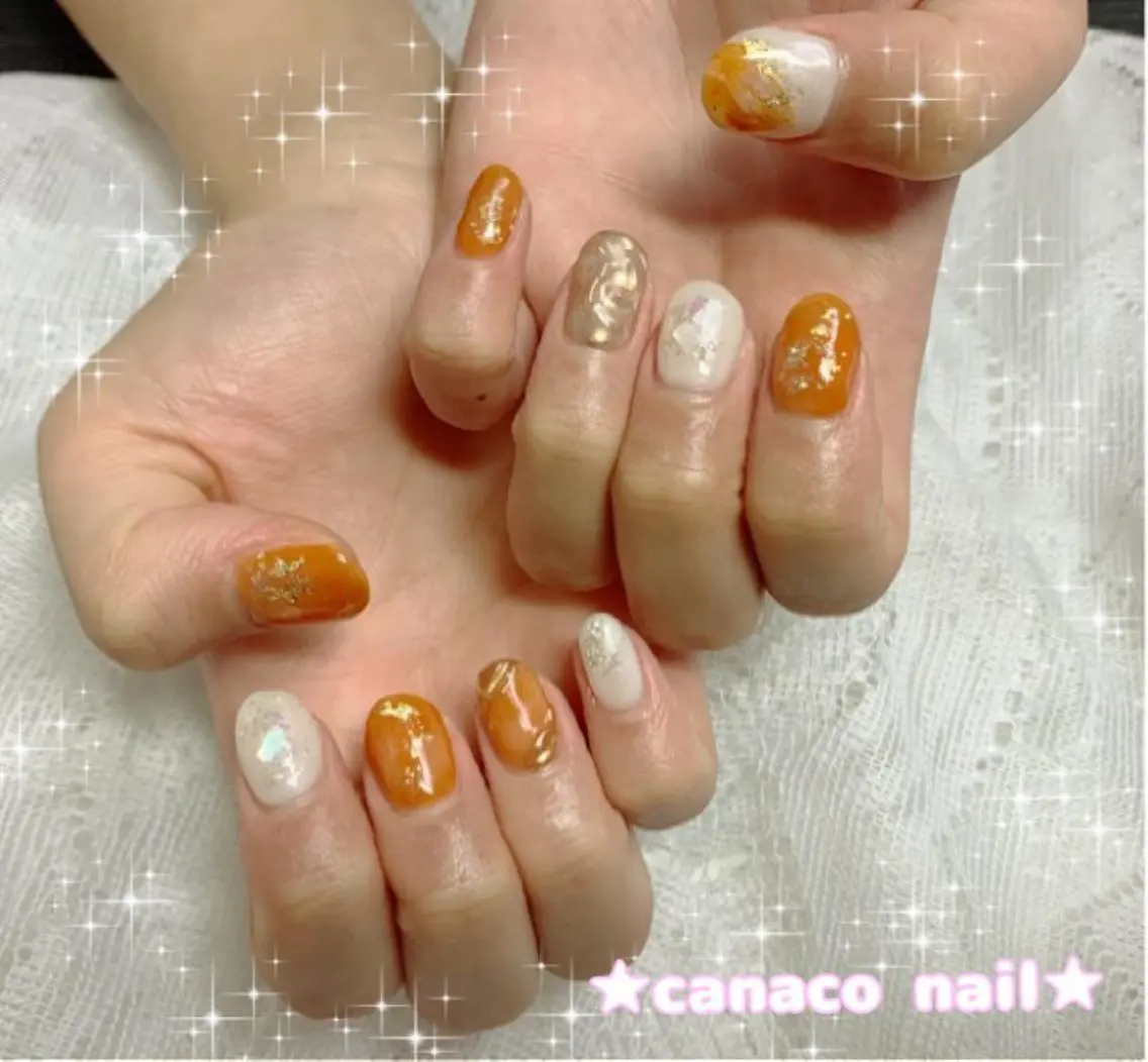 ネイル アートネイル ジェルネイル ニュアンスネイル オレンジ パラジェル ハンドネイル ハンドケア ベテランネイル cnc  nailのネイルデザイン