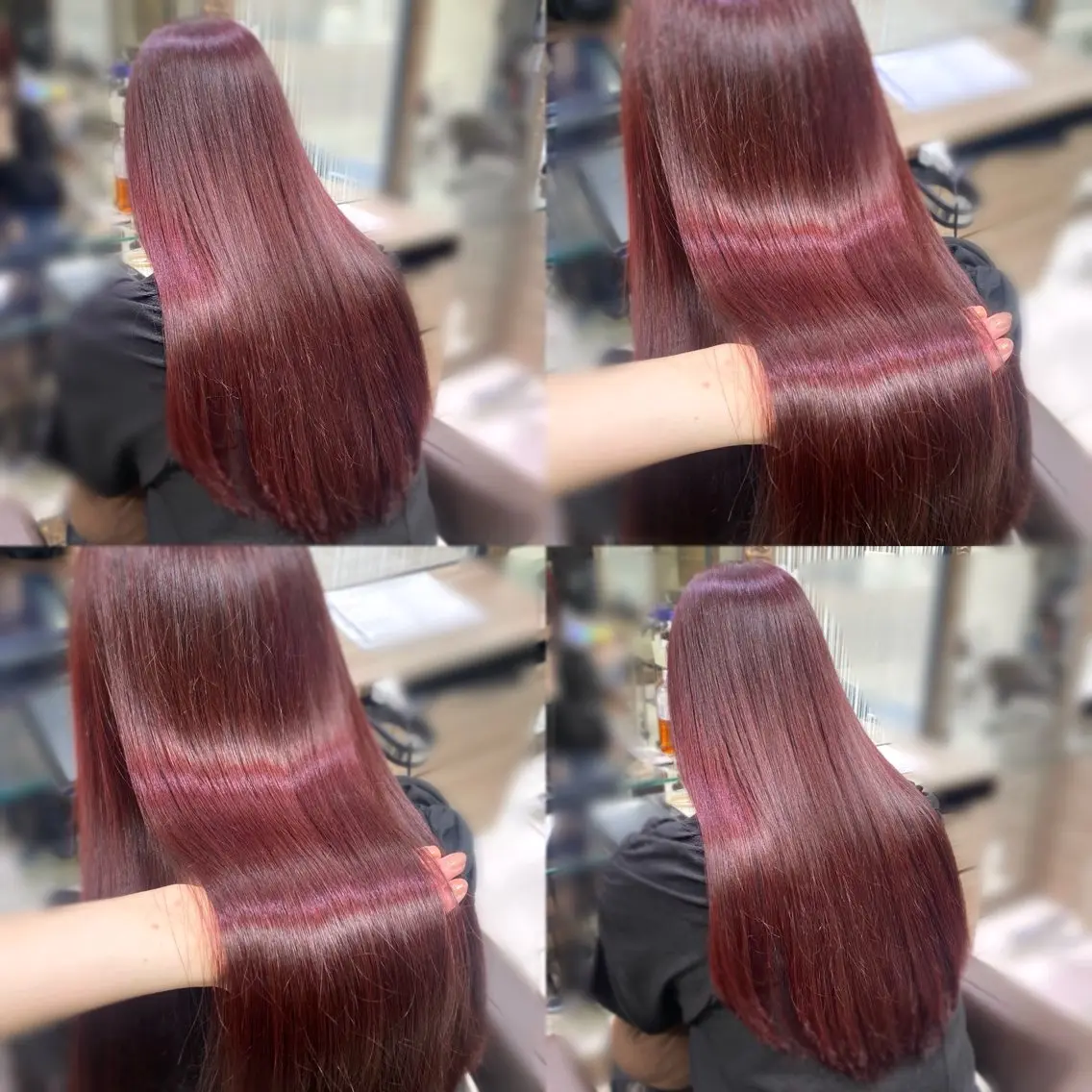 ロング カラー ブリーチ ボルドーカラー ブリーチなしカラー 岡山 愛のヘアスタイル