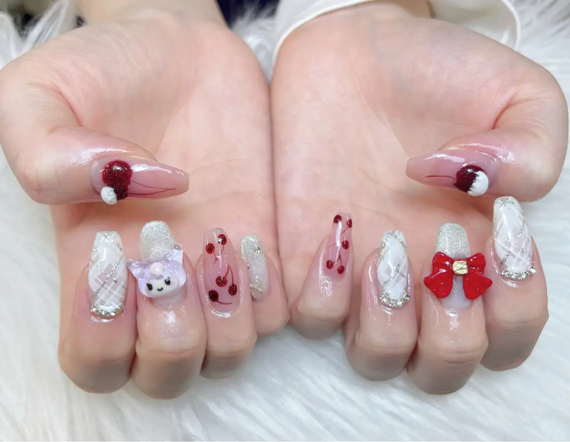 ネイル 成人式 ロングネイル マグネットネイル 大理石ネイル(マーブル) リボン ハンドネイル Amee Nail Salonのネイルデザイン