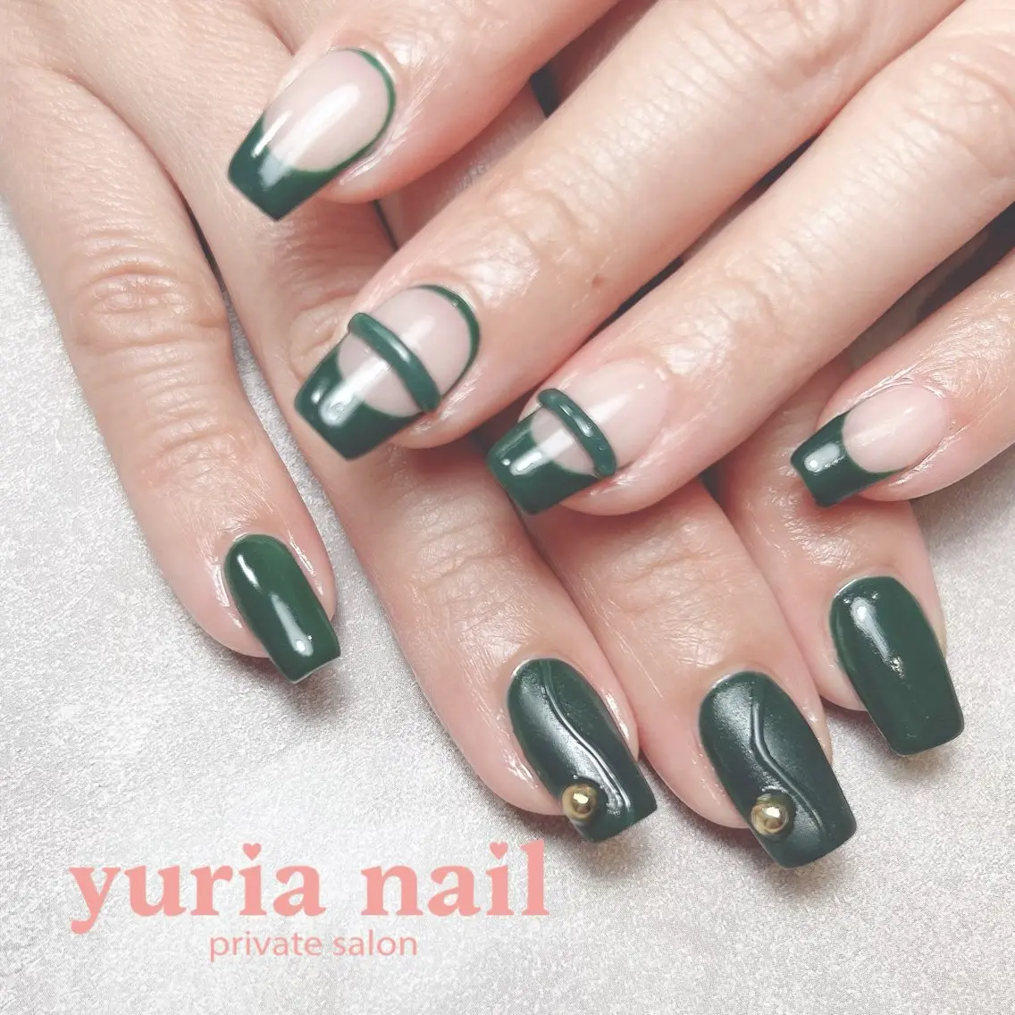ネイル フレンチネイル ジェルネイル グリーン 持ち込み ニュアンスネイル ハンドネイル 小林 ゆりあのネイルデザイン