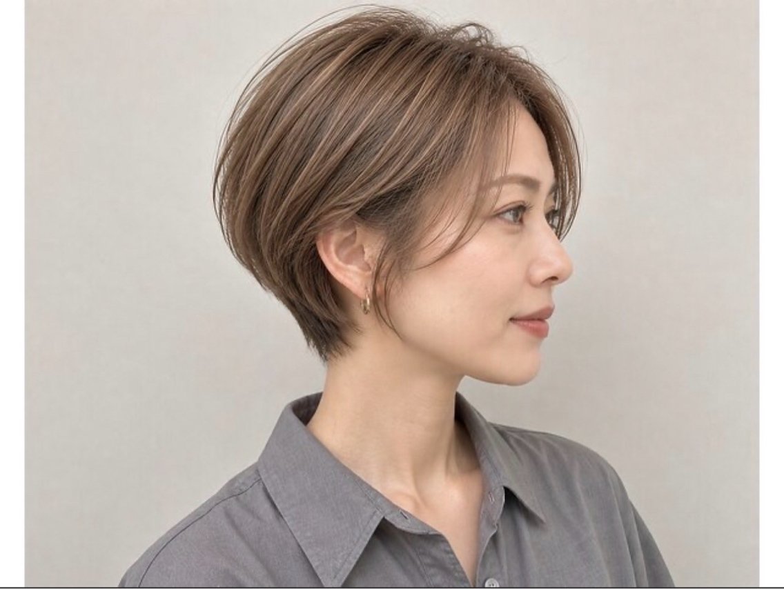カット+ポイントハイライト+白髪ぼかし＋髪質改善トリートメントの写真