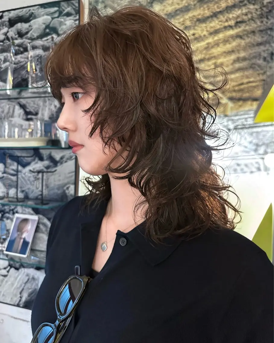 ミディアム カラー パーマ カット ヘアカラー パーマ レイヤーパーマ/ パーマ特化 / なべのヘアスタイル