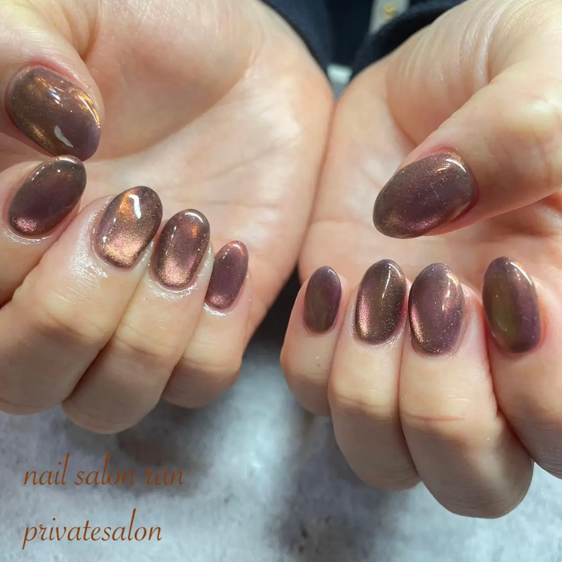 ネイル ブラウン マグネットネイル ミラーネイル ワンカラーネイル ハンドネイル ハンドケア nailsalon ranのネイルデザイン
