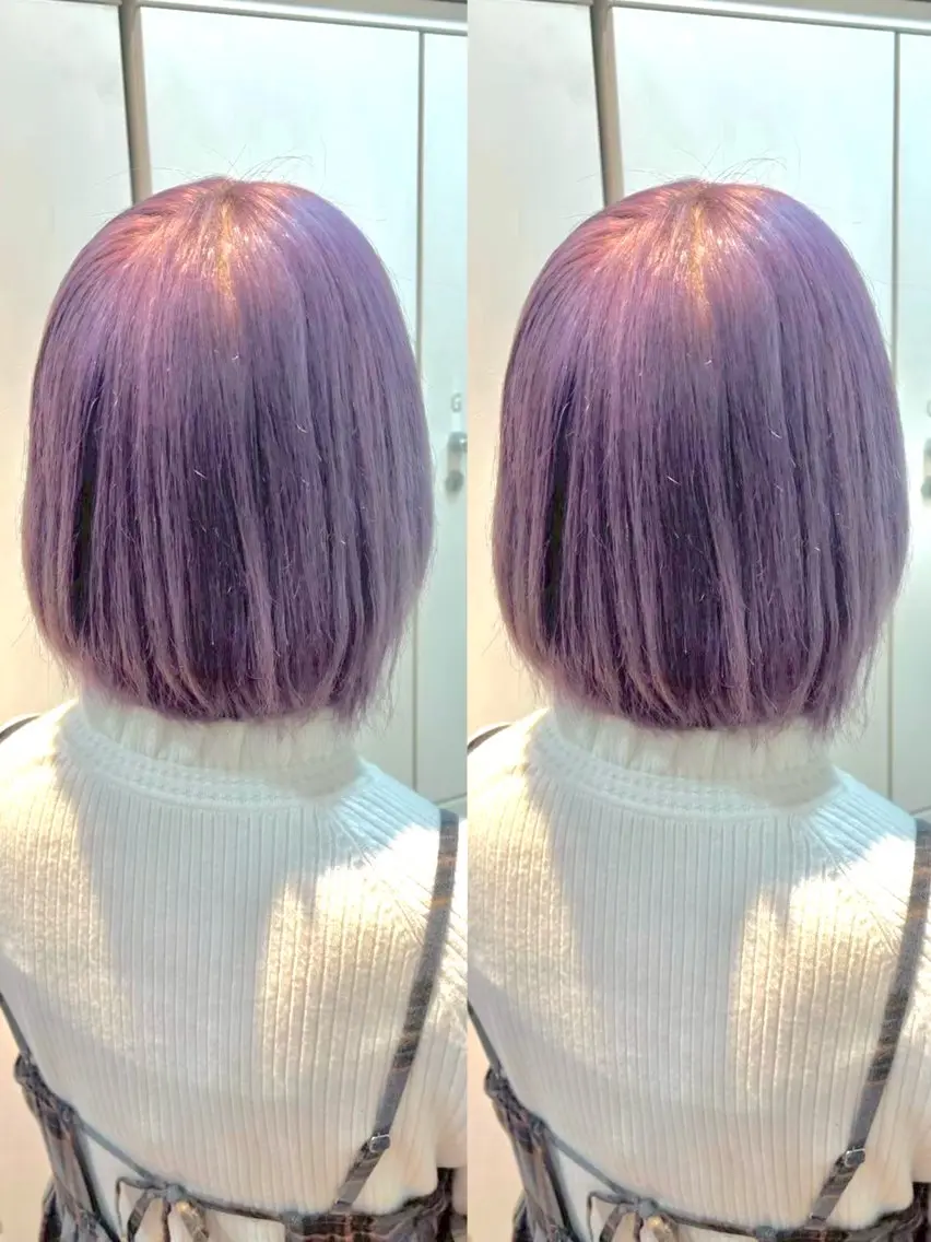 ショート パープルカラー ヘアメ🎀ハイトーン 🩵エクステ🪄しほのヘアスタイル