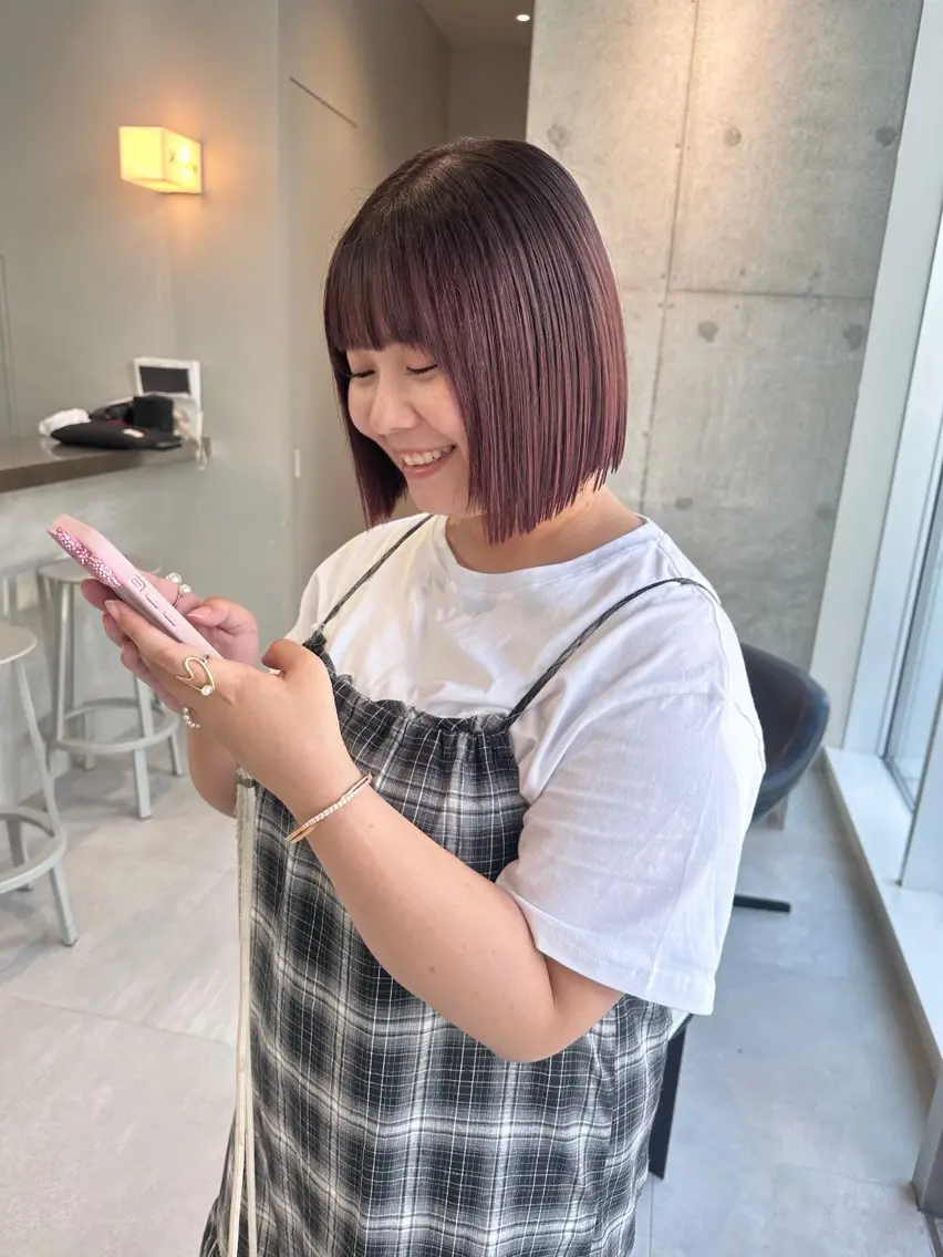 ミディアム カラー 髪質改善 縮毛矯正 トリートメント 染谷 遥花のヘアスタイル