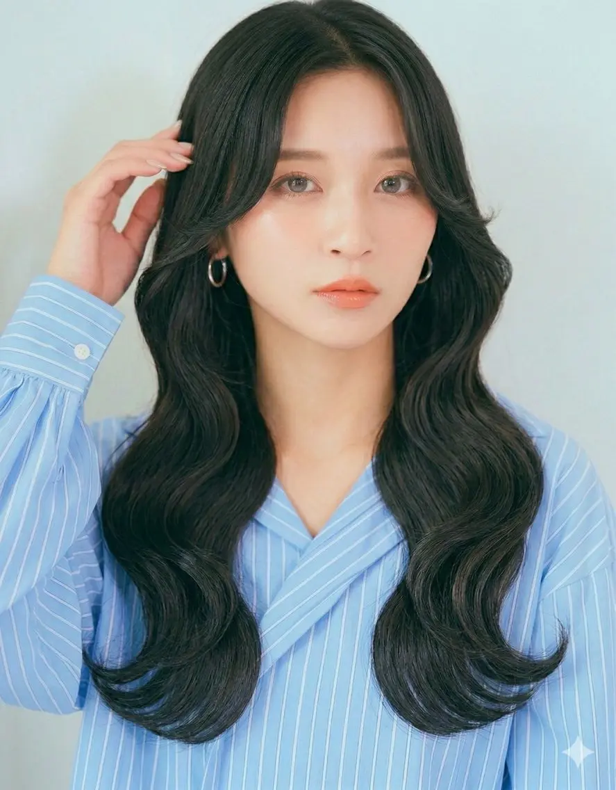 ロング 顔周りカット 韓国風ヘア ロング 似合わせカット カット ヘアカラー トリートメント 心斎橋/縮毛矯正 髪質改善/カラーのヘアスタイル