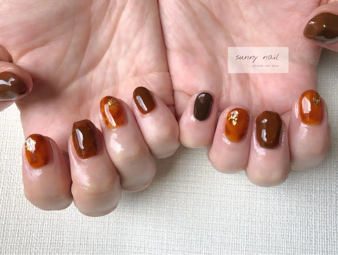 ネイル アートネイル べっ甲ネイル カジュアル ジェルネイル ニュアンスネイル sunny nailのネイルデザイン