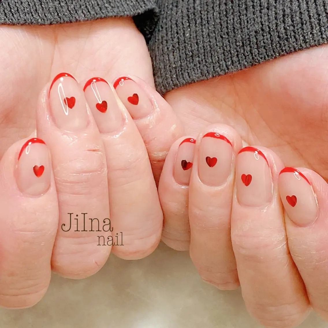 ネイル フレンチネイル ハート JiIna nailのネイルデザイン