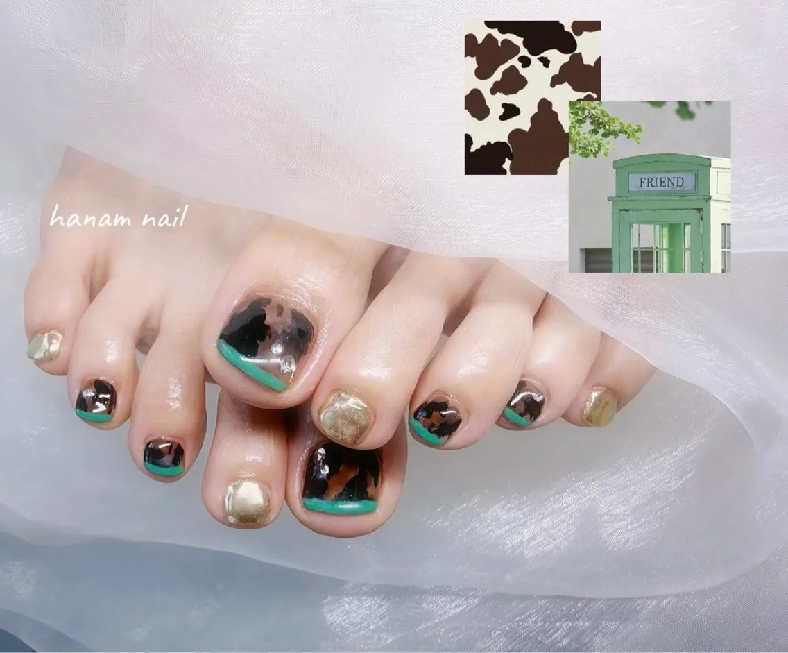 ネイル おそろいネイル フットネイル hanam nail 🌿🩵ハナムネイルのネイルデザイン