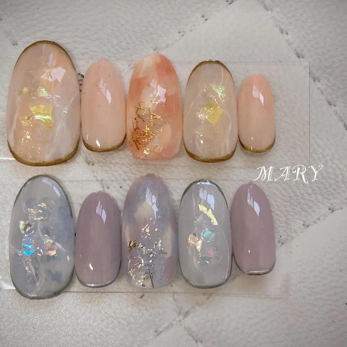 ネイル アートネイル 大理石ネイル(マーブル) ニュアンスネイル パステルネイル 春ネイル ハンドネイル Mary nail .narumiのネイルデザイン