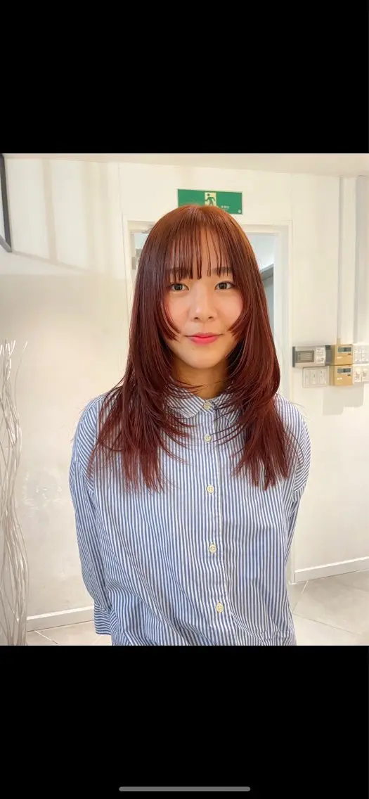 セミロング カラー ブリーチ ダブルカラー ブリーチなしカラー オレンジ デザインカット HIBIKI/原宿 ハッシュカット🪄のヘアスタイル