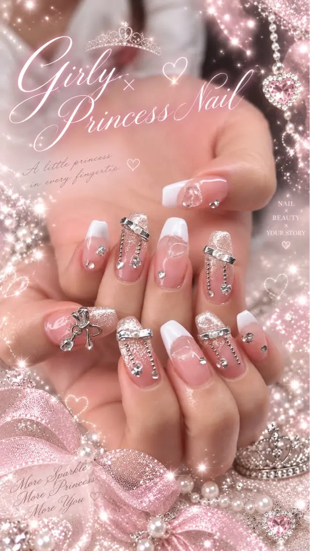 ネイル アートネイル 長さ出し ガーリー 韓国ネイル マグネットネイル ハンドネイル mii/ naru nailのネイルデザイン