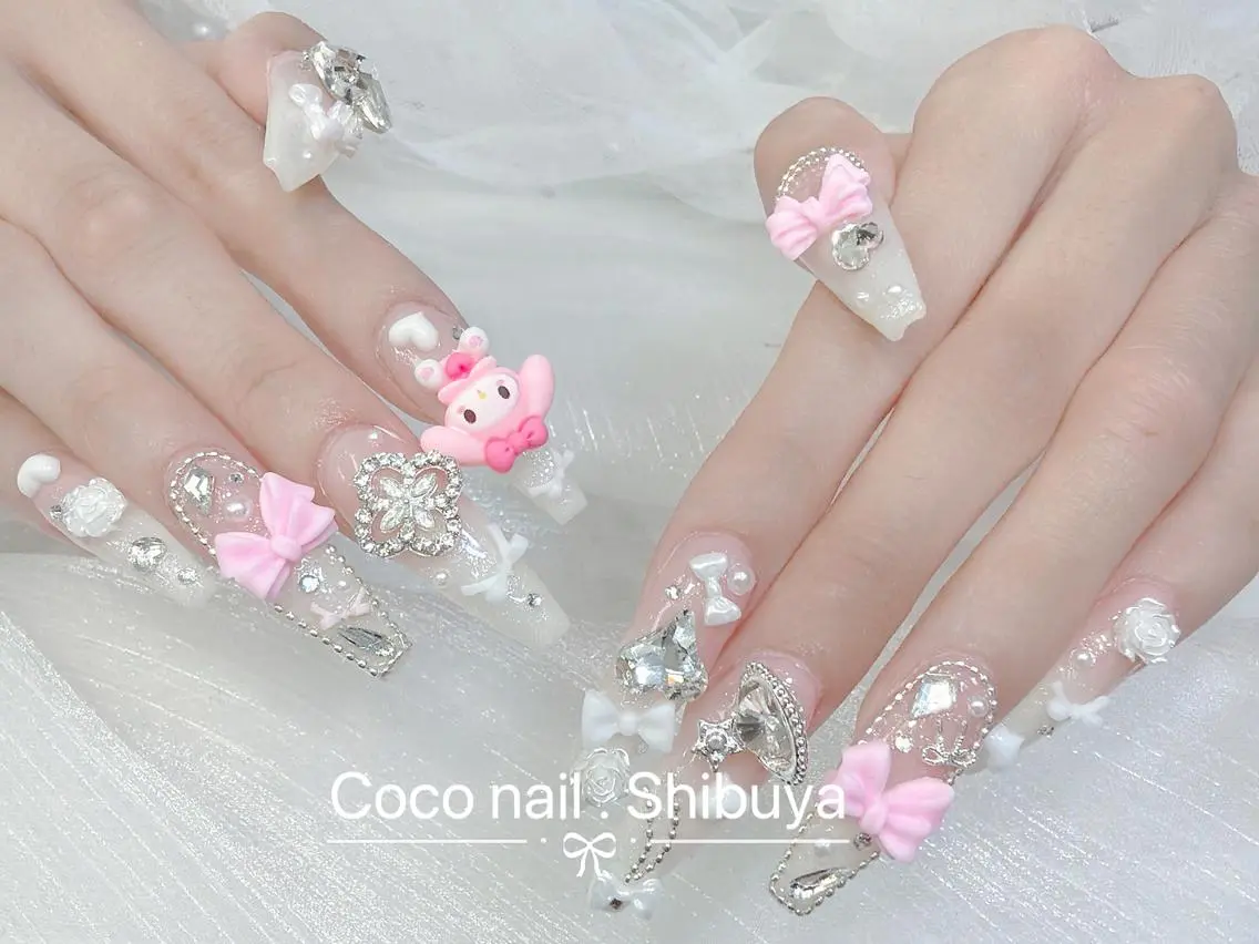 ネイル 成人式 大理石ネイル(マーブル) リボン 夏ネイル ネイルチップ ハンドネイル Mi Na Nail Salonのネイルデザイン