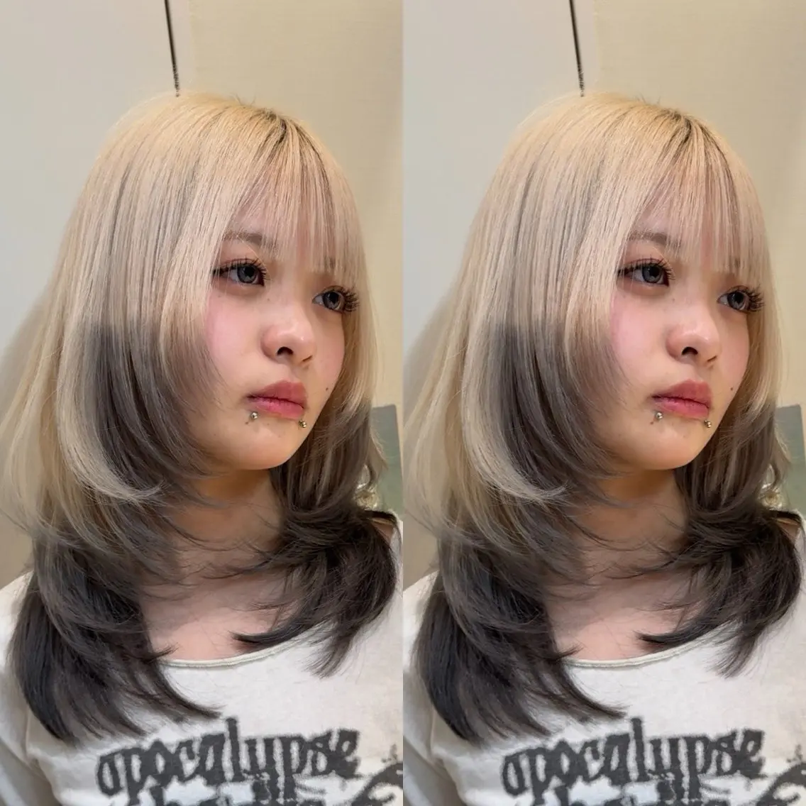 ミディアム カラー カット ヘアカラー 縮毛矯正 トリートメント レイヤーダブルカラー KYONのヘアスタイル