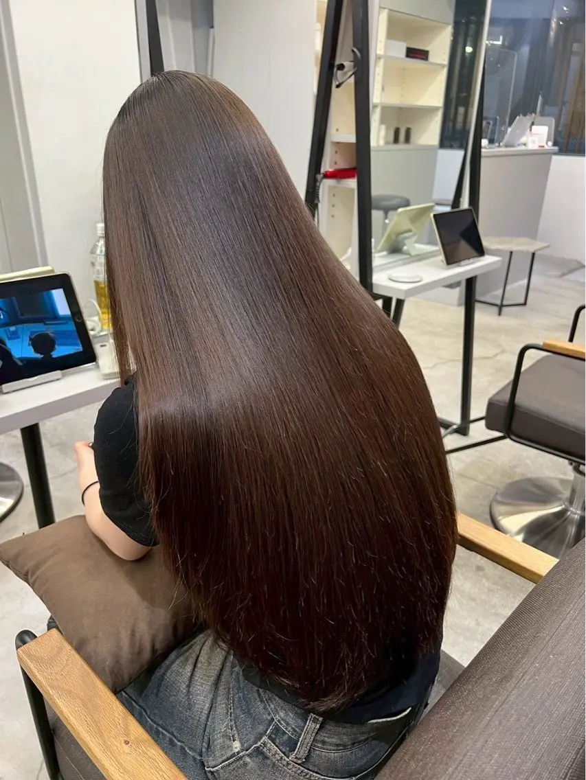 ロング パーマ 縮毛矯正 🍒モテ暖色カラー × うる艶✧ ゆなのヘアスタイル