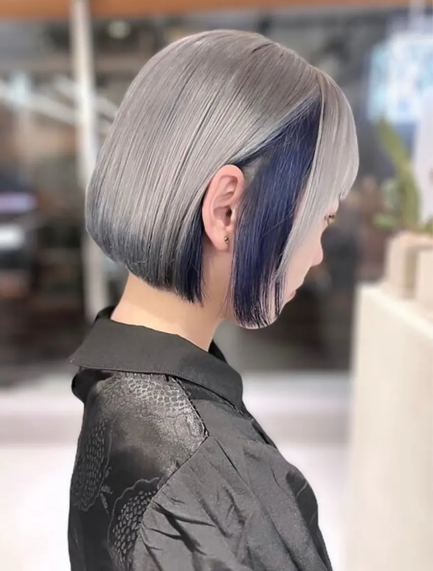 ショート カラー インナーカラー ネイビーカラー シルバー ボブ カット ヘアカラー モデル募集【急募】 神田梨世🪼のヘアスタイル